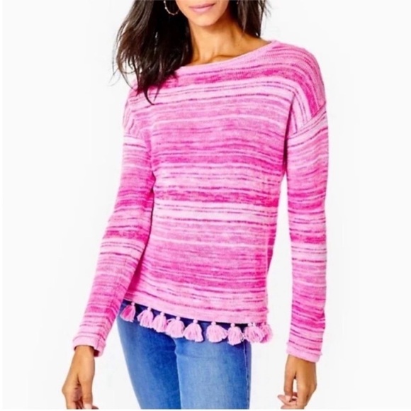 Lilly Pulitzer Jody Relaxed Shoulder Tassel Sweater Pink - Picture 2 of 8